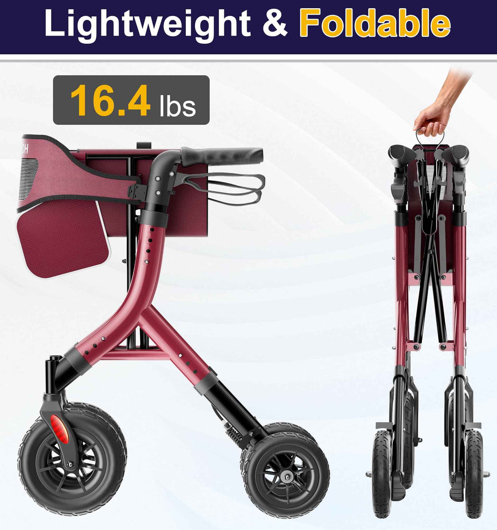 All Terrain Rollator Walker with Seat for Seniors (Burgundy)