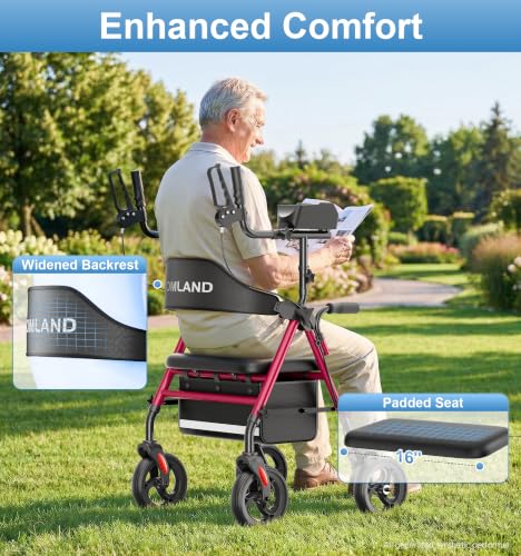 Upright Walker with Seat for Seniors (Red)
