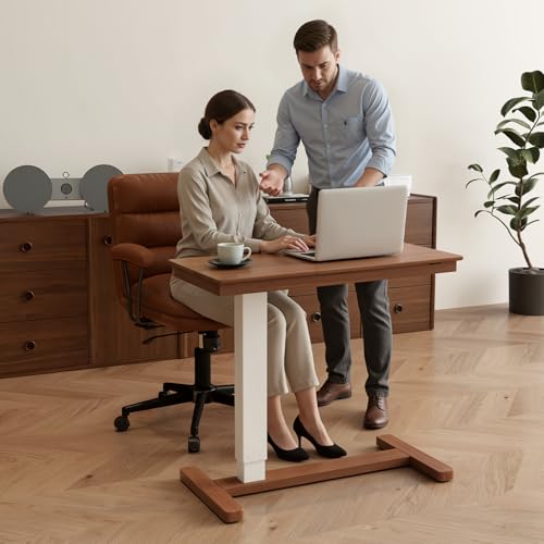 Solid Wood Overbed Bedside Table with Wheels (Walnut)