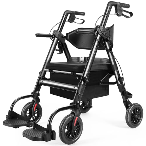 Heavy Duty Rollator Walkers for Seniors with Seat (Black)