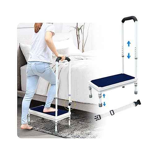 Bedside Steps for High Beds Step Stool with Handle for Elderly Adult Medical Heavy Duty Safety Stepstools for Seniors 400 Lb Capacity Non (Blue-21.6")