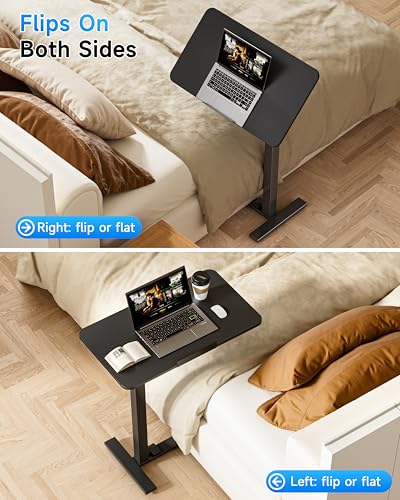 Mobile Standing Desk Laptop Desk Pneumatic with Wheels 180° Tilt Top Hospital Bed Table Portable Rolling Cart Foldable Bedside Table for Hospital&Home Use (Black)