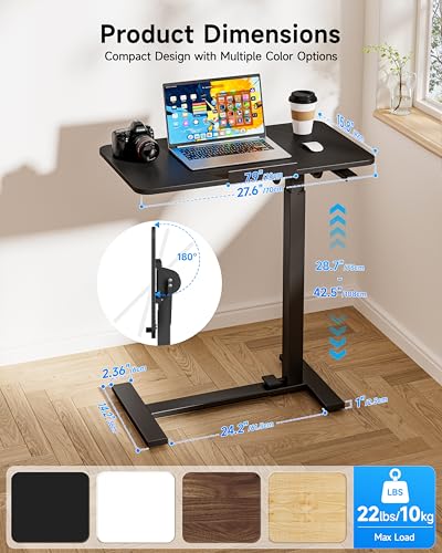 Mobile Standing Desk Laptop Desk Pneumatic with Wheels 180° Tilt Top Hospital Bed Table Portable Rolling Cart Foldable Bedside Table for Hospital&Home Use (Black)