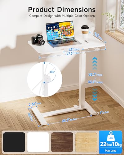 Mobile Standing Desk Laptop Desk Pneumatic with Wheels 180° Tilt Top Hospital Bed Table Portable Rolling Cart Foldable Bedside Table for Hospital&Home Use (White)