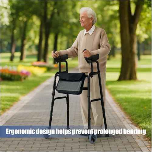 Folding Walker with Armrest Pad Upright Walker for Seniors (Black)