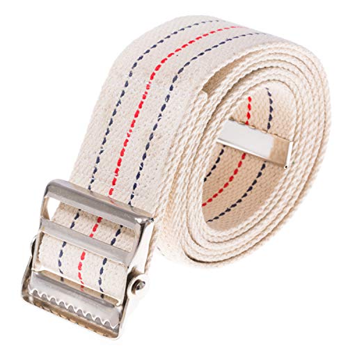 Transfer and Gait Belt with Metal Buckle (40 Inch (Pack of 1) / Beige With Stripes)