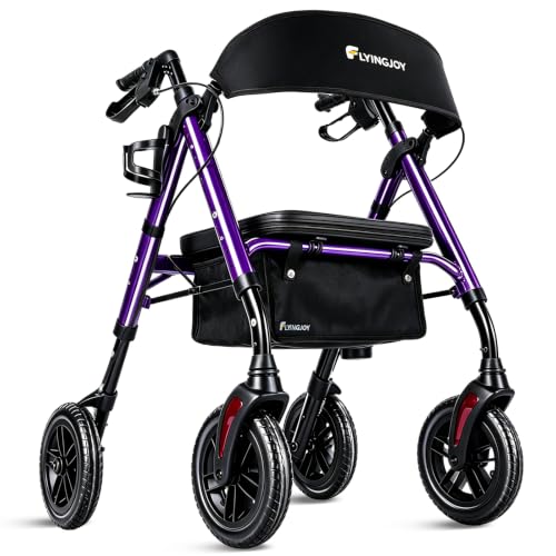 Foldable Rollator Walkers for Seniors with Seat (Purple-all Terrain(8 Inch Wheels))