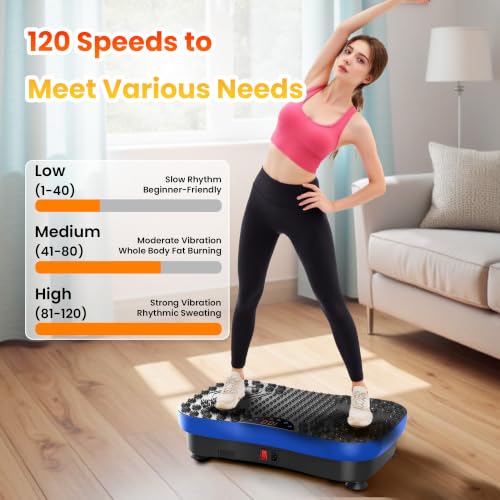Vibration Plate Fitness Platform Exercise Machine Vibrating Shaking Full Body Shaker Workout Vibrate Stand Shake Board Sport for Weight Loss Fat Burner for Gym Home Office (BLUE)