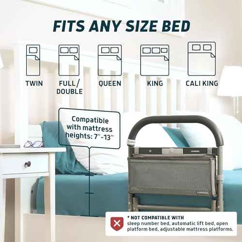 Large Bed Assist Rail for Seniors with Motion Light & Storage Bag (17.5")