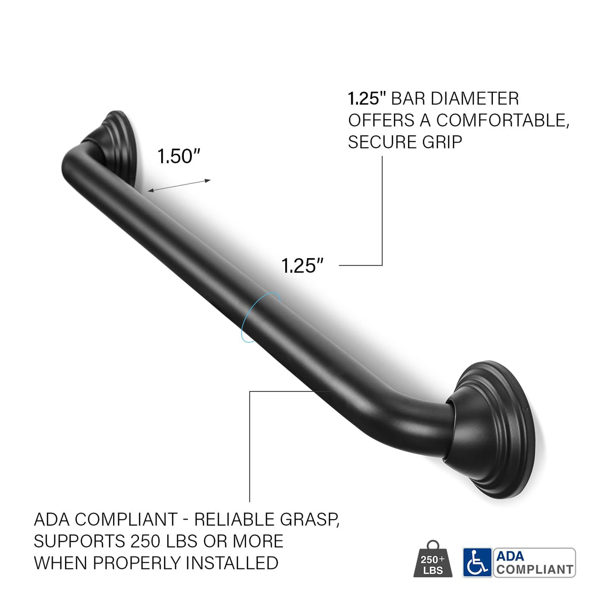 12 inch Grab Bar for Bathroom (Semi-Gloss Black / 12)
