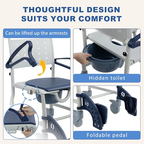 4 in 1 Commode Wheelchair (Navy Blue)