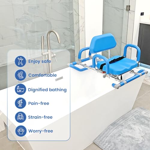 HydroSlide Sliding Shower Chair Swivel Seat for Bathtub (Blue)