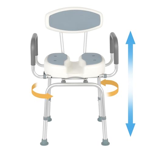 Senior Bathing Chair Swivel Shower Chair with Arms and Back (Grey / 400LBS)