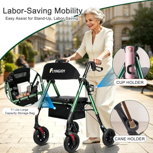 Foldable Rollator Walkers for Seniors with Seat (Emerald Dark Green-all Terrain(8 Inch Wheels))