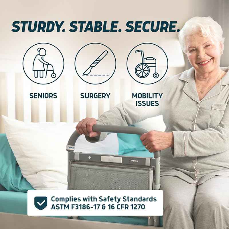 Large Bed Assist Rail for Seniors with Motion Light & Storage Bag (17.5")