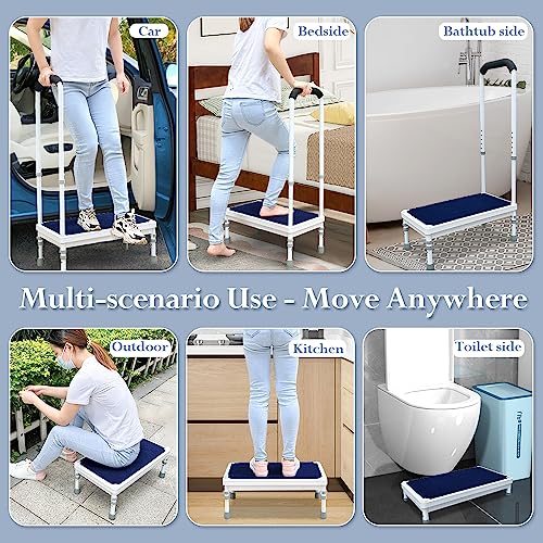 Bedside Steps for High Beds Step Stool with Handle for Elderly Adult Medical Heavy Duty Safety Stepstools for Seniors 400 Lb Capacity Non (Blue-21.6")