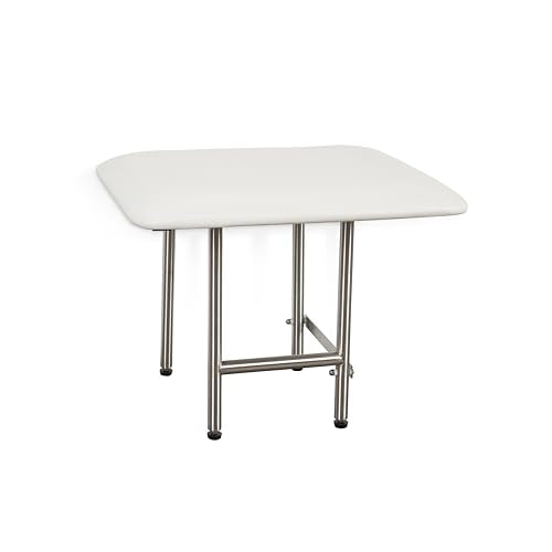 18" x 15" White Padded Cushion Folding Wall Mount Bench Shower Seat with Legs (White / 18 x 15)