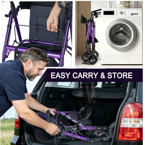 Foldable Rollator Walkers for Seniors with Seat (Purple-all Terrain(8 Inch Wheels))