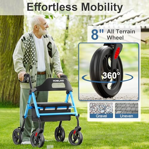 Foldable Rollator Walker for Seniors with Seat (Light Blue)