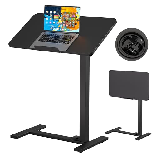 Mobile Standing Desk Laptop Desk Pneumatic with Wheels 180° Tilt Top Hospital Bed Table Portable Rolling Cart Foldable Bedside Table for Hospital&Home Use (Black)