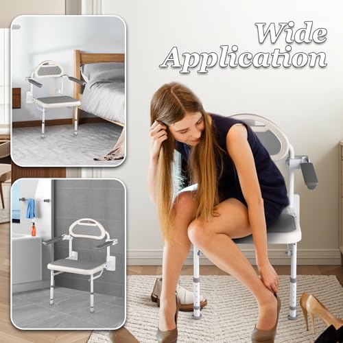 18” Folding Shower Seat Wall Mounted 330lb Adjustable Height