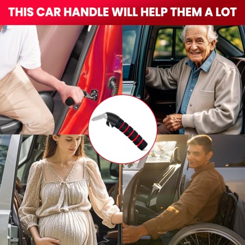 Car Handle Assist for Elderly Car Door Handle Multifunction Handle Car Door Latch Handle for Seniors and Handicapped (Blue, Red - 2 Pack Handles + 1 Strap)