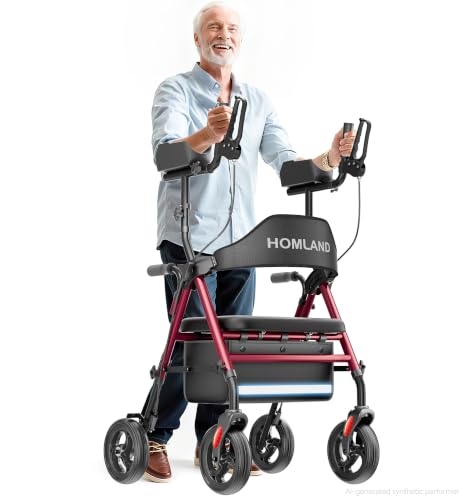 Upright Walker with Seat for Seniors (Red)