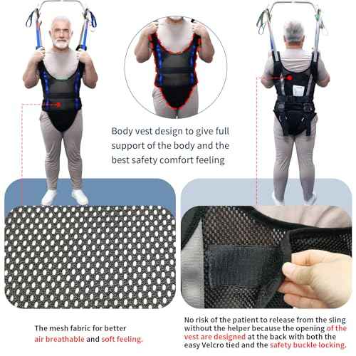 Adjustable Patient Lift Walking Sling with Support Pads (Large / Black)