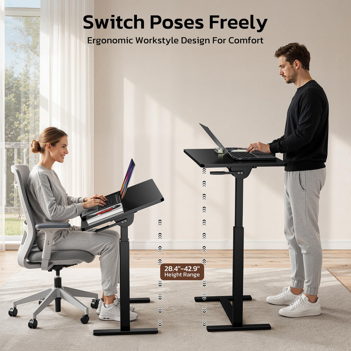 Mobile Standing Desk Adjustable Overbed Table (Black / Fully Tiltable)