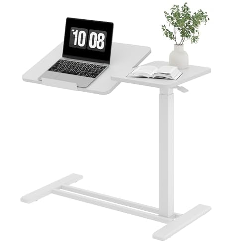 32''Overbed Table Gas Spring Lifting with Wheels&Tilting Desktop (White / 32 inch)