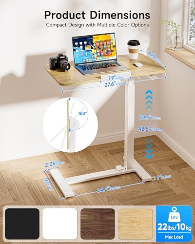 Mobile Standing Desk Laptop Desk Pneumatic with Wheels 180° Tilt Top Hospital Bed Table Portable Rolling Cart Foldable Bedside Table for Hospital&Home Use (Maple)