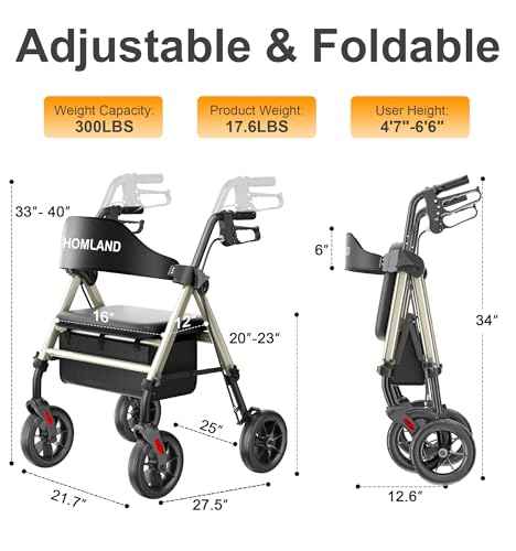 Foldable Rollator Walkers for Seniors with Seat (Standard / Light Gold)