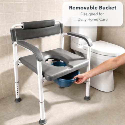 Bedside Commode Toilet with Extra Wide Seat and Backrest for Seniors