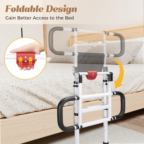 Bed Rails for Elderly Adults Foldable Safety Rail with Light 400LBS (Black White)