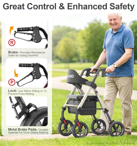 Foldable Rollator Walkers for Seniors with Seat (Standard / Light Gold)