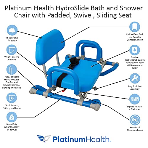 HydroSlide Sliding Shower Chair Swivel Seat for Bathtub (Blue)