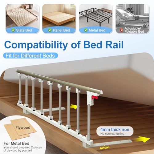 Bed Side Rails Guard for Elderly Adults Seniors Assist Rail Safety Bed Cane Railings Fold Down Handle Handicap Medical Support Assistance Devices Half Grab Bar (48 inches W x 21 inches H)