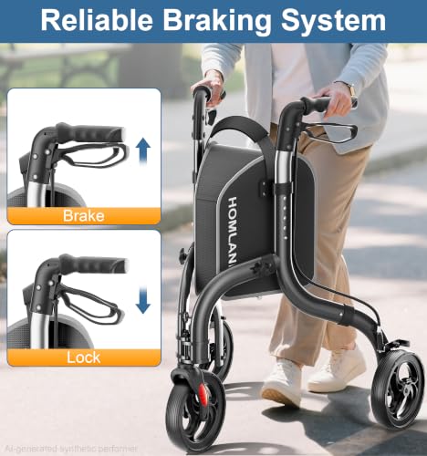 Foldable 3 Wheel Walkers for Seniors (Black)