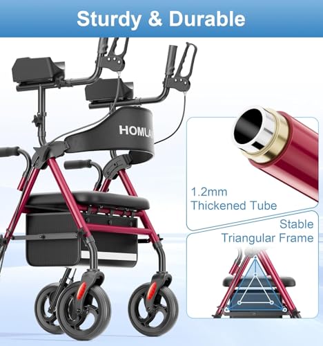 Upright Walker with Seat for Seniors (Red)