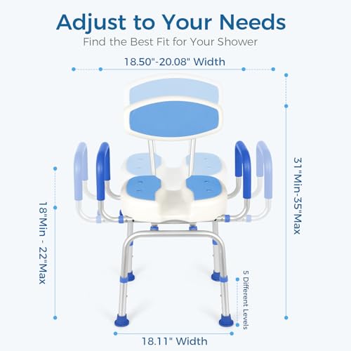 Swivel Senior Bathing Chair with Arms & Back (Blue / 400LBS)