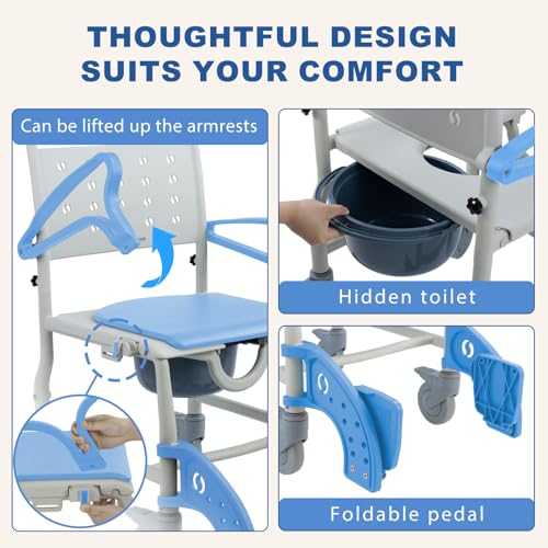 4 in 1 Commode Wheelchair (Light Blue)