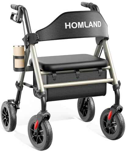 Foldable Rollator Walkers for Seniors with Seat (Standard / Light Gold)
