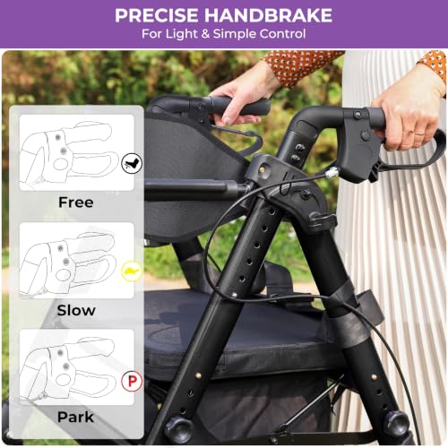 Heavy Duty Rollator Walkers for Seniors with Seat (Black)