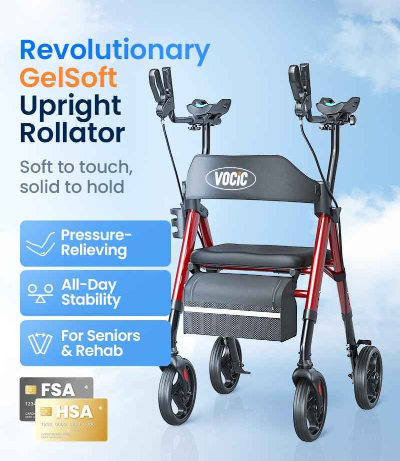 Z22 Upright Walkers for Seniors with Seat (Red / 300 Pound)
