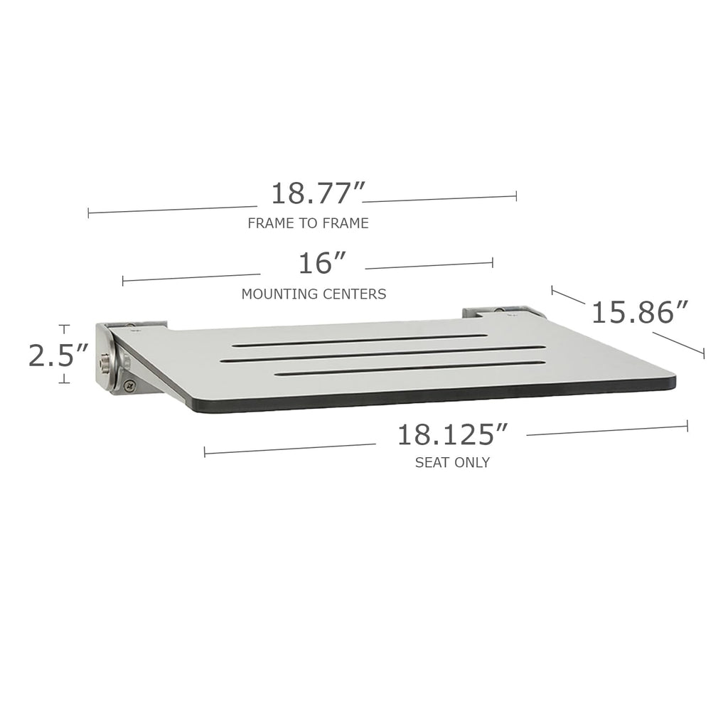 18 inch Silhouette Slimline Folding Wall Mount Shower Bench Seat (Light Gray With Silver Frame)