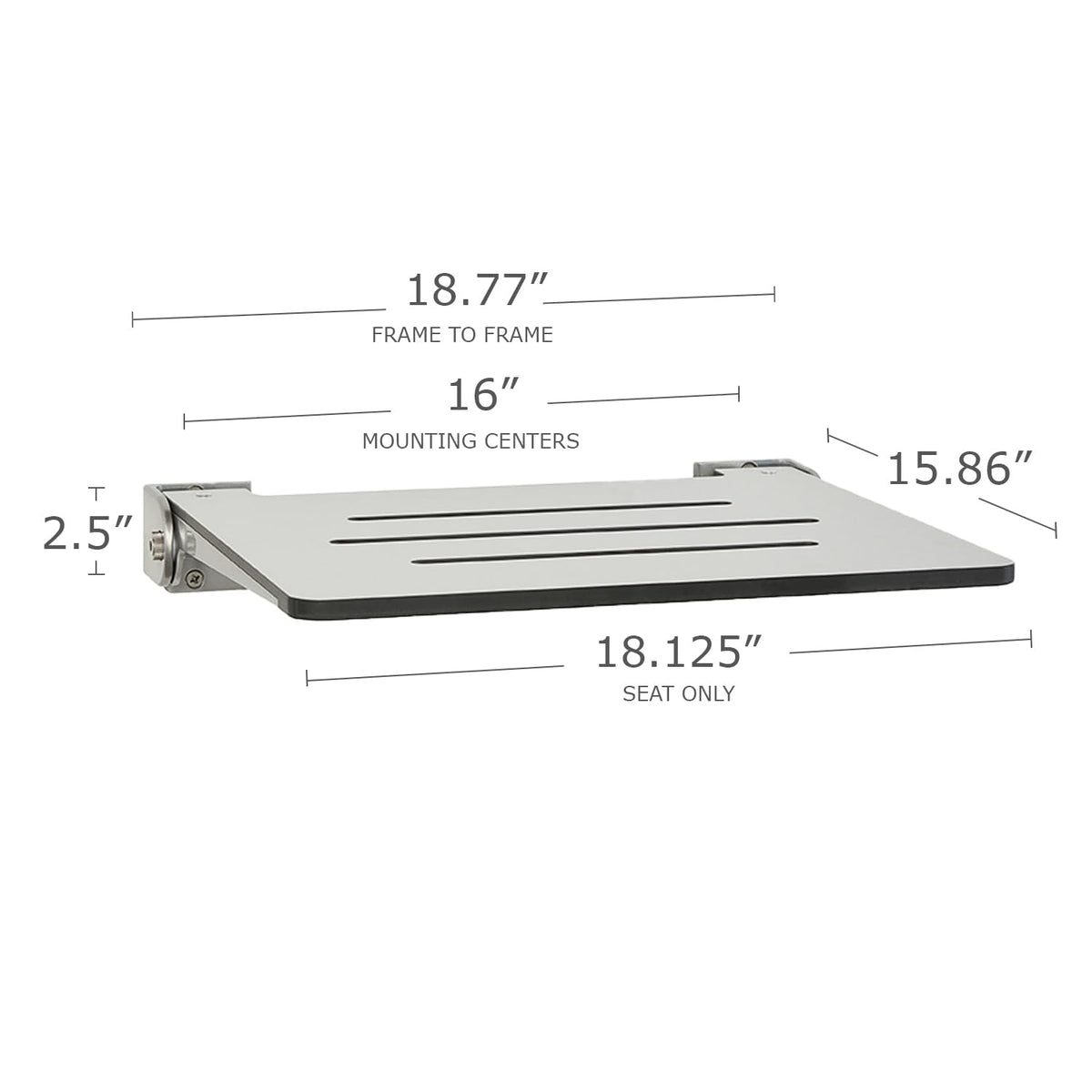 18 inch Silhouette Slimline Folding Wall Mount Shower Bench Seat (Light Gray With Silver Frame)
