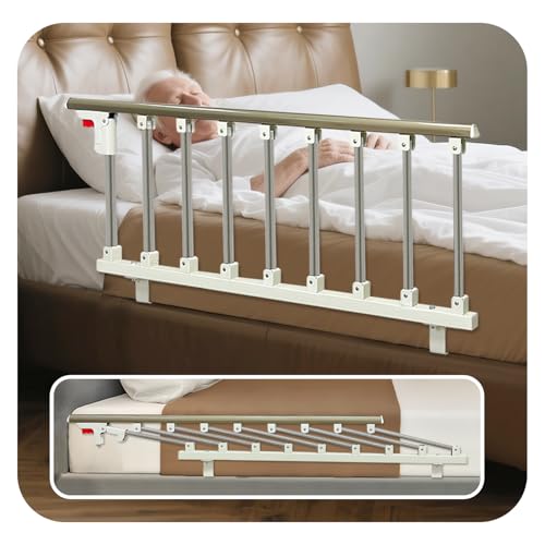 Bed Side Rails Guard for Elderly Adults Seniors Assist Rail Safety Bed Cane Railings Fold Down Handle Handicap Medical Support Assistance Devices Half Grab Bar (48 inches W x 21 inches H)