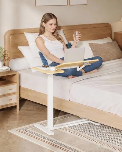 28''Overbed Table Gas Spring Lifting with Wheels&Tilting Desktop (Maple / 28 inch)