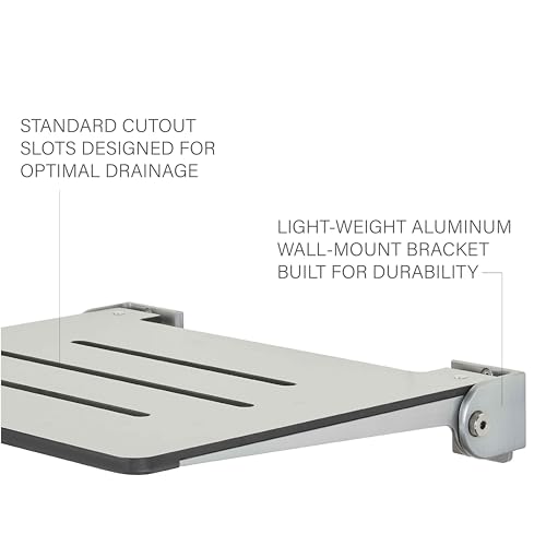 18 inch Silhouette Slimline Folding Wall Mount Shower Bench Seat (Light Gray With Silver Frame)