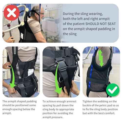 Adjustable Patient Lift Walking Sling with Support Pads (Large / Black)